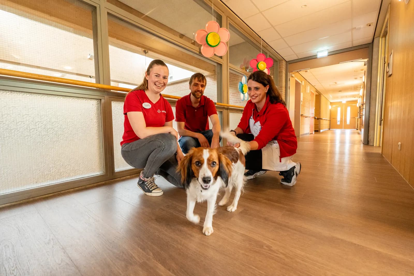 3 medewerkers en een hondje